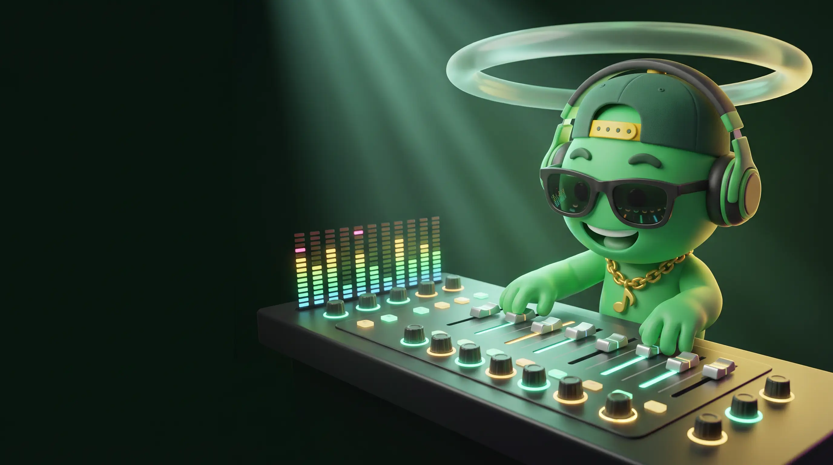 Melo sliding faders on a glowing mixing desk